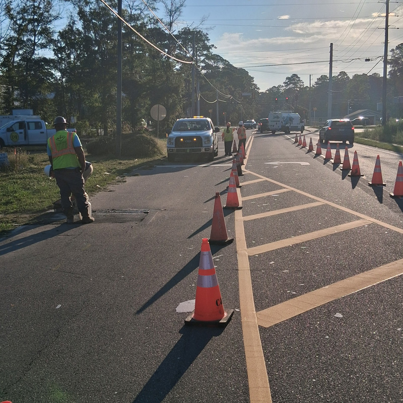 traffic cones in the road
